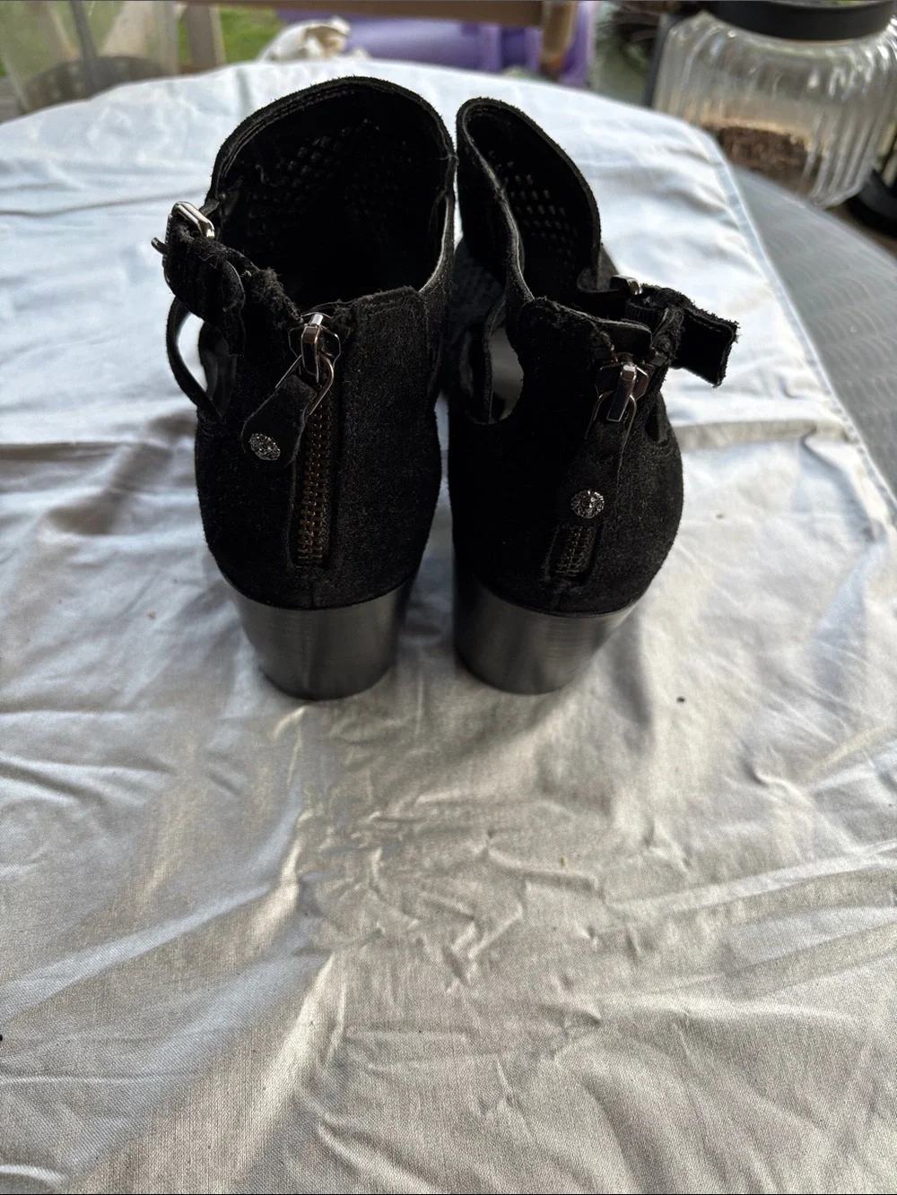 Anne Klein Black Perforated Pointed Toe Cutout Ankle Booties